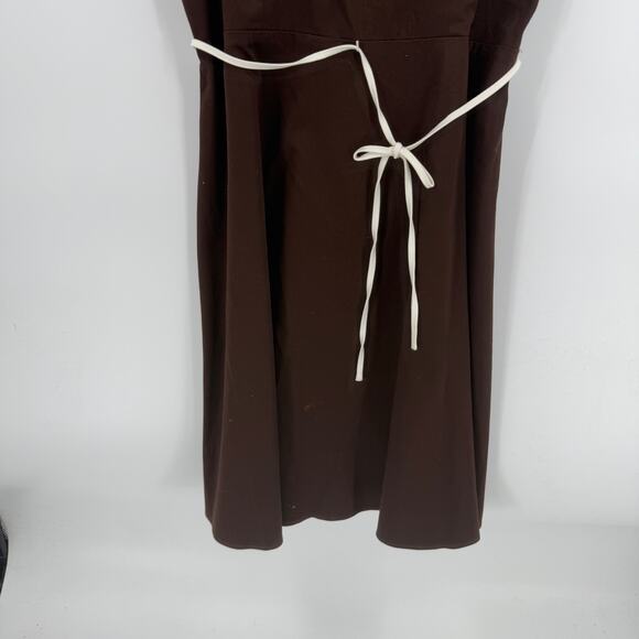 Y2K Brown Cotton Mini Dress Square Neck Smocked Back with Tie Belt Size 12P - Picture 6 of 9